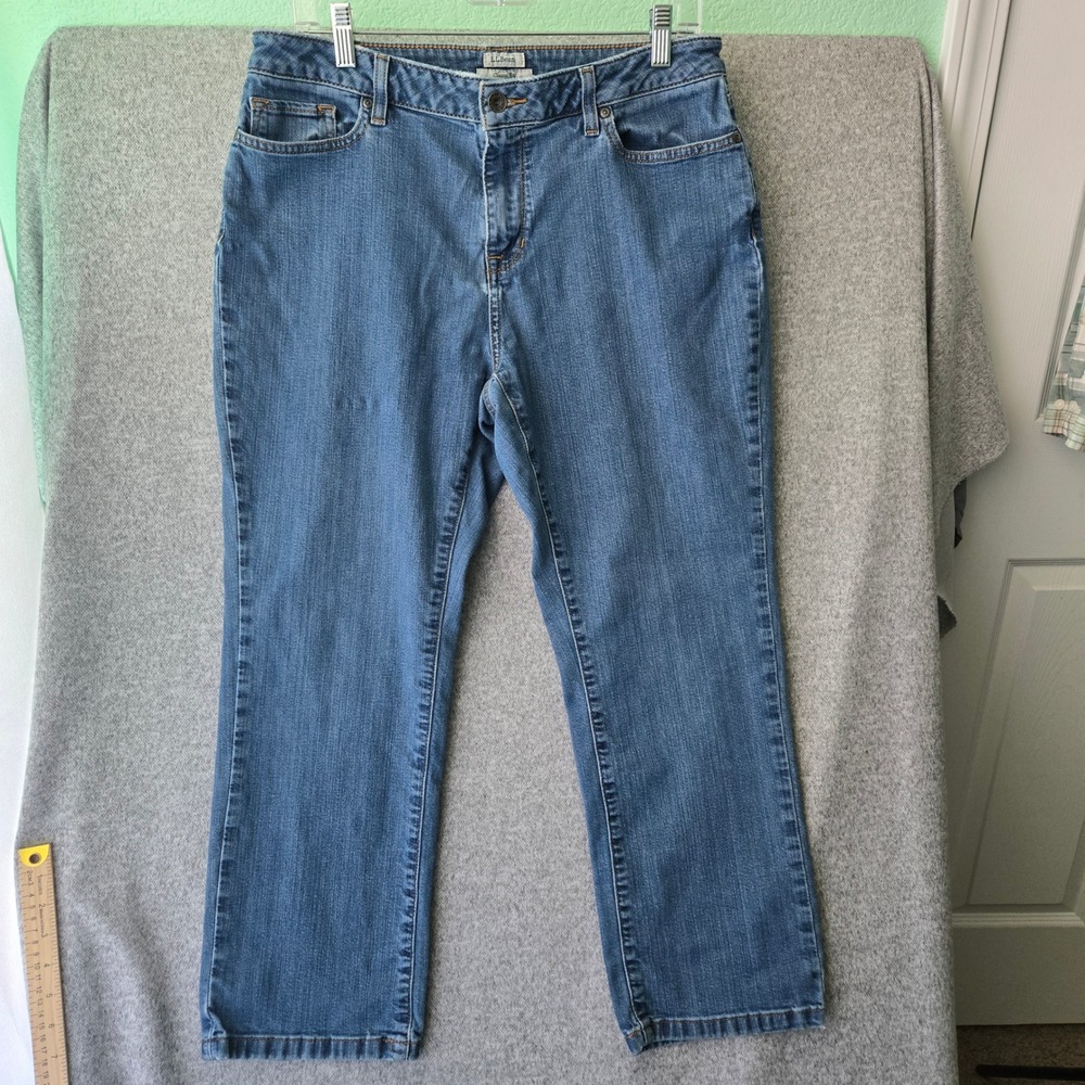 LL Bean Classic Fit Straight Leg Jeans Womens 14 Petite Blue Stretch 500328 - Picture 2 of 11
